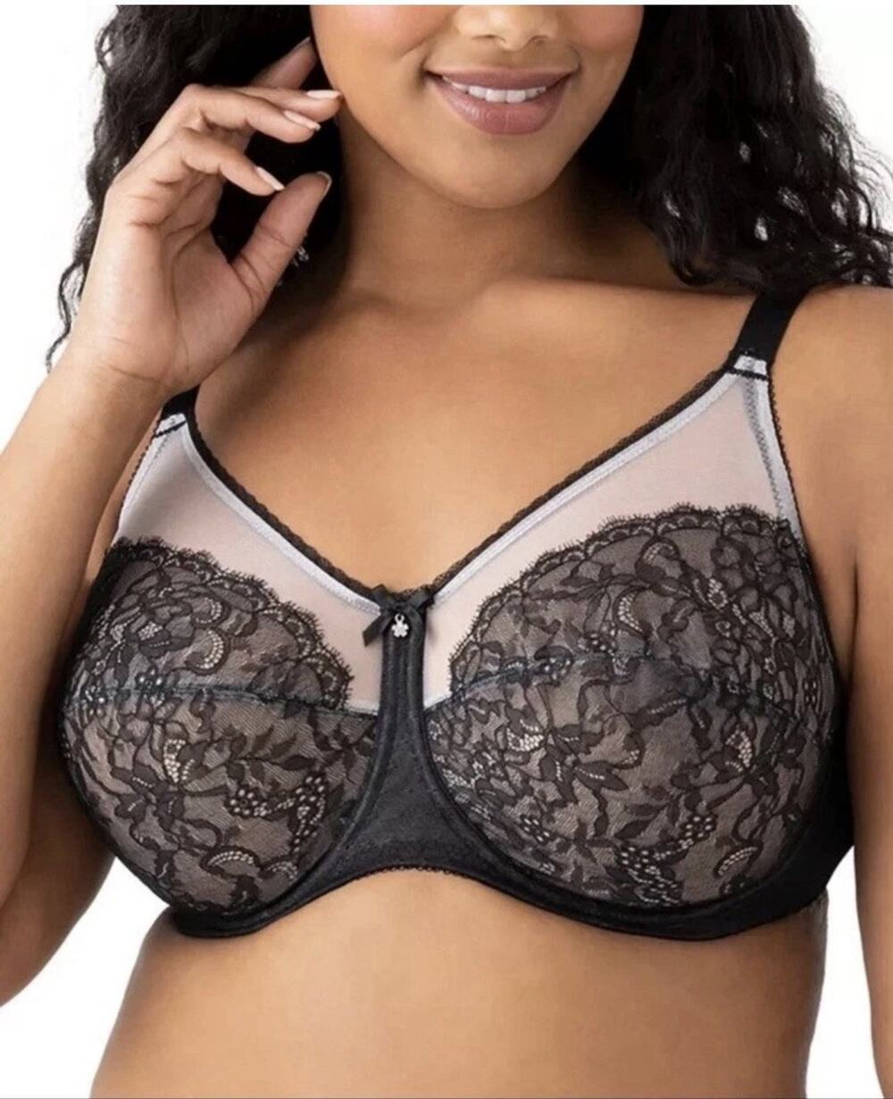 Wacoal Retro Chic Unlined Underwire Full Figure Bra 44DD Black Lace Support 8551